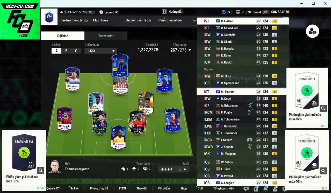 [Nhiều CT fix BP] Pháp 1.327.230b có Doué 24UCL, Pogba RTN, Griezmann CC, Mbappé 24TY, Cherki 25TS, Theo LOL+9, O. Dembele 24UCL+6, Thuram 24UCL, Koundé 24UCL+6, Olise 23HW... Còn nhiều CP GIẢM THUẾ
